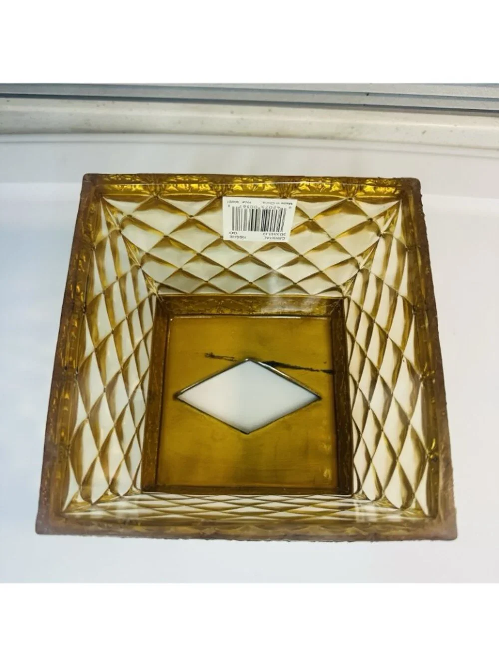 Vintage Amber Heavy Lucite Acrylic Square Tissue Box Holder Gold Ornate Regency